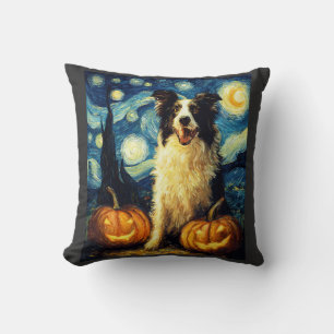 Halloween Border Collie Fall Pumpkin Throw Pillow