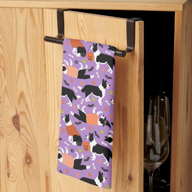 Halloween Border Collie Kitchen Towel (Thirds Fold)