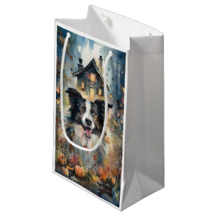 Halloween Border Collie With Pumpkins Scary Small Gift Bag