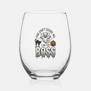 Halloween Boss Ghost Vintage Engraving Shirt Desig Stemless Wine Glass