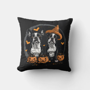 Halloween Boston Terrier Dogs Throw Pillow