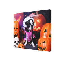 Halloween - Boston Terrier - Georgia Stretched Canvas Print