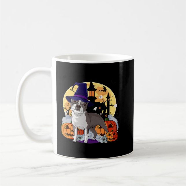 Halloween Boston Terrier Pumpkin Witch Coffee Mug (Left)