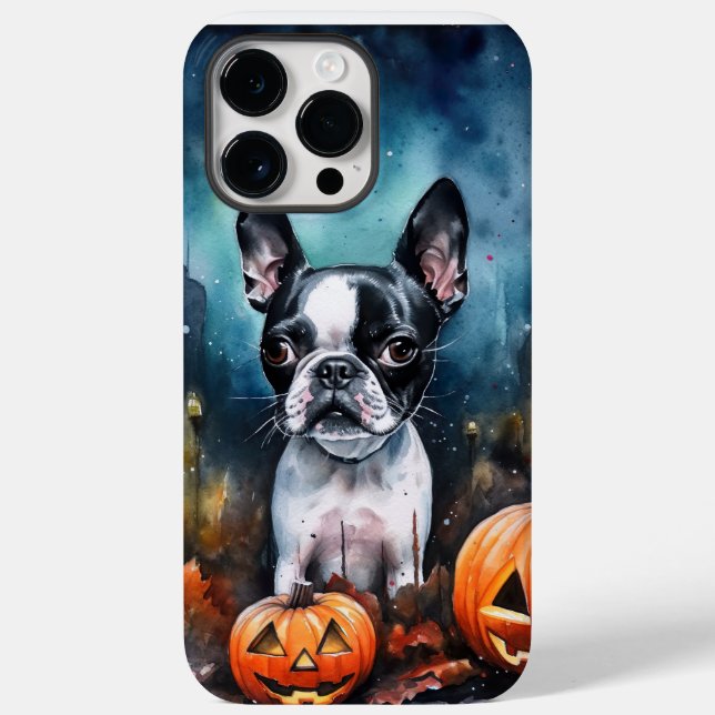 Halloween Boston Terrier With Pumpkins Scary  Case-Mate iPhone Case (Back)
