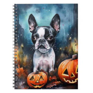 Halloween Boston Terrier With Pumpkins Scary Notebook