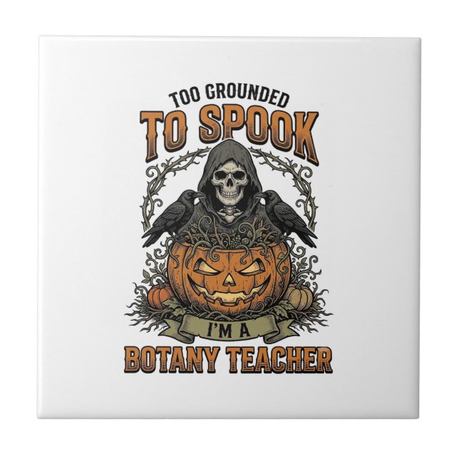 Halloween Botany Teacher Vintage Engraving Pumpkin Tile (Front)