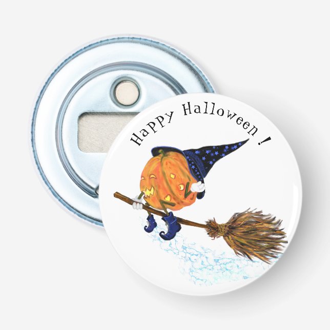 Halloween Bottle Opener Witch Pumpkin Flying Broom (Front)