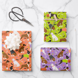 Halloween Boxer Dog Wrapping Paper Sheet