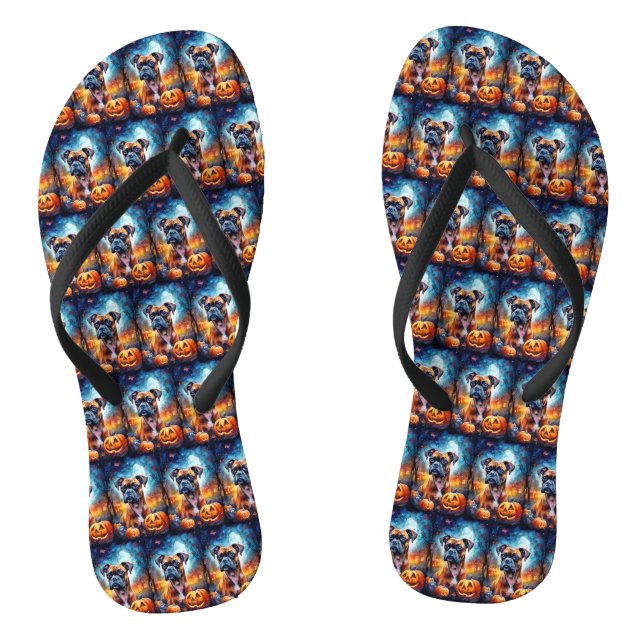 Halloween Boxer With Pumpkins Scary Flip Flops (Footbed)