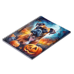 Halloween Boxer With Pumpkins Scary Notebook