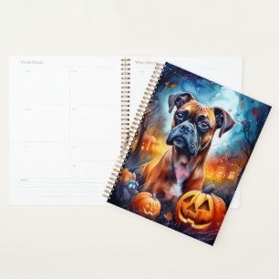 Halloween Boxer With Pumpkins Scary Planner