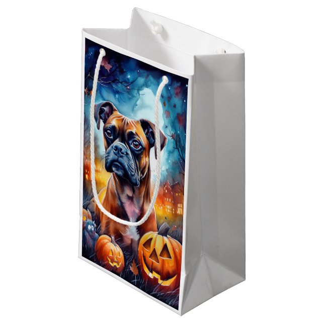 Halloween Boxer With Pumpkins Scary Small Gift Bag (Front Angled)