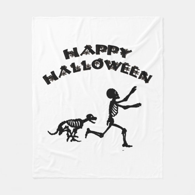 Halloween Boy and Dog Fleece Blanket (Front)