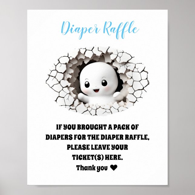 Halloween Boy Baby Shower Ghost Diaper Raffle Sign (Front)