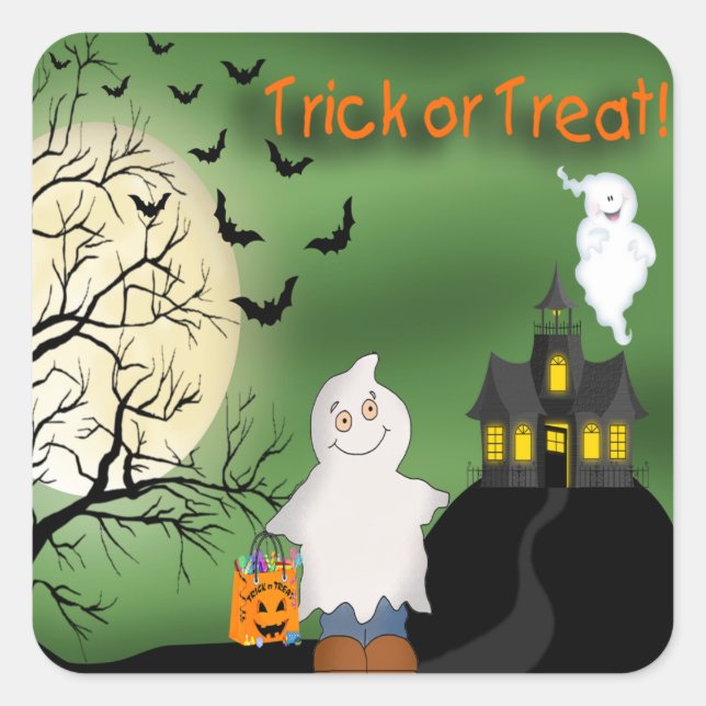 Halloween Boy Ghost Square Stickers (Front)