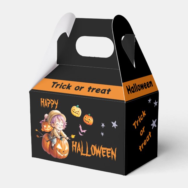 Halloween Boy on a Magic Pumpkin Favor Box (Front Side)