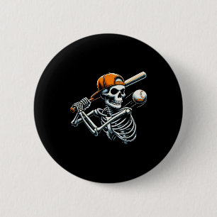 Halloween Boys Batting Skeleton Baseball  2 Inch Round Button