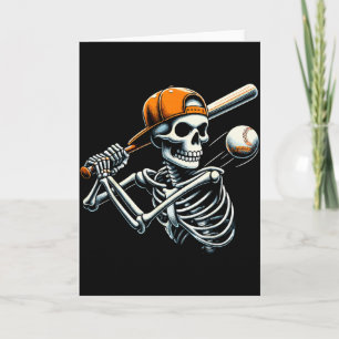 Halloween Boys Batting Skeleton Baseball Card
