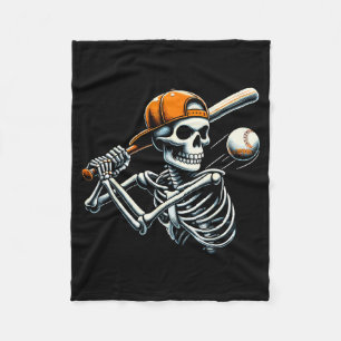Halloween Boys Batting Skeleton Baseball  Fleece Blanket