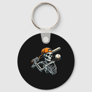 Halloween Boys Batting Skeleton Baseball  Keychain