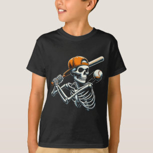 Halloween Boys Batting Skeleton Baseball T-Shirt