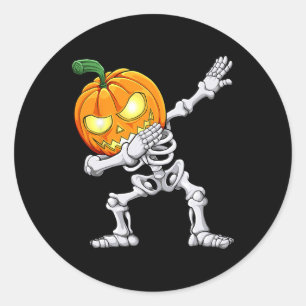 Halloween Boys Dabbing Skeleton Scary Pumpkin Jack Classic Round Sticker