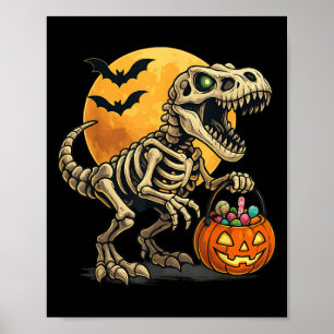 Halloween Boys Dinosaur Skeleton T Rex Scary Pumpk Poster