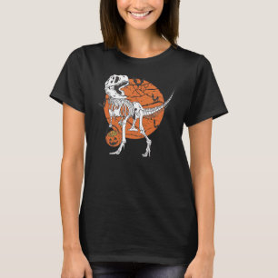 Halloween Boys Dinosaur Skeleton T Rex Scary Pumpk T-Shirt