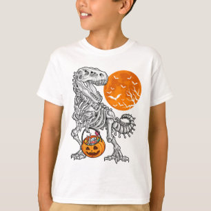 Halloween Boys Dinosaur Skeleton T Rex Scary Pumpk T-Shirt