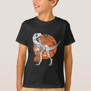 Halloween Boys Dinosaur Skeleton T Rex Scary Pumpk T-Shirt