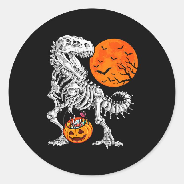 Halloween Boys Dinosaur Skeleton T Rex Y Pumpkin M Classic Round Sticker (Front)