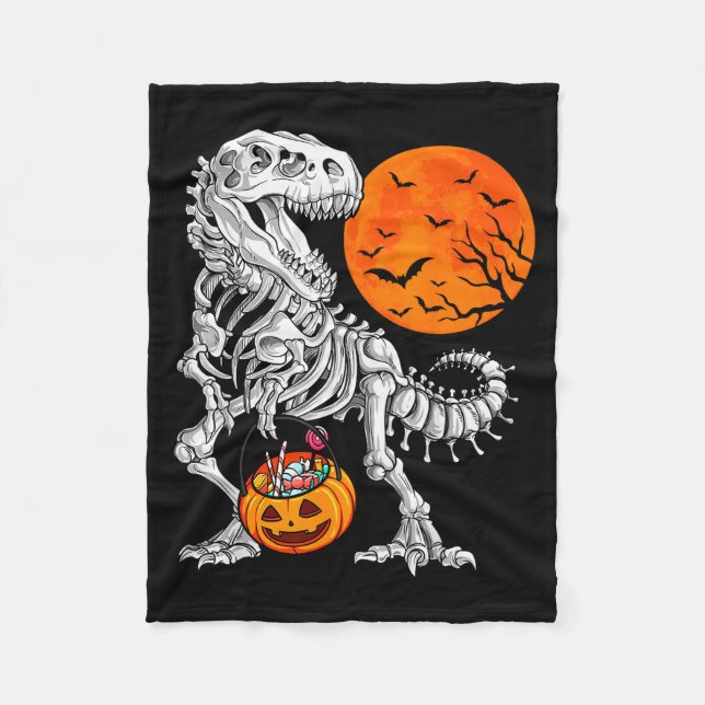 Halloween Boys Dinosaur Skeleton T Rex Y Pumpkin M Fleece Blanket (Front)