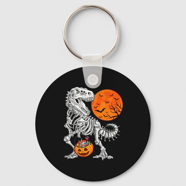 Halloween Boys Dinosaur Skeleton T Rex Y Pumpkin M Keychain (Front)