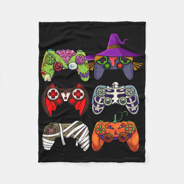 Halloween Boys Gamer Skeleton Zombie Gaming Contro Fleece Blanket (Front)