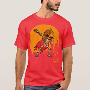Halloween Boys Kids Dabbing Skeleton Funny Pumpkin T-Shirt
