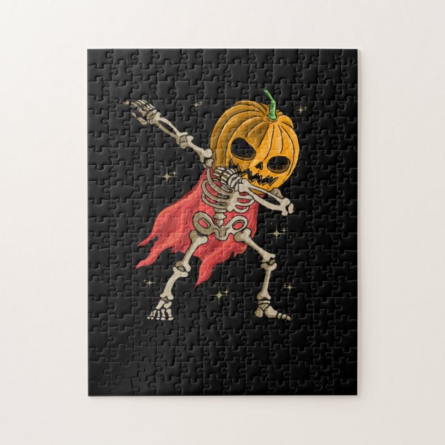 Halloween Boys Kids Dabbing Skeleton Scary Pumpkin Jigsaw Puzzle (Vertical)