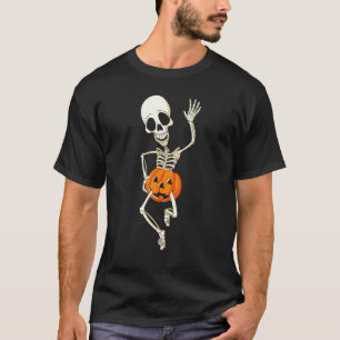 Halloween Boys Kids Dabbing Skeleton Scary Pumpkin T-Shirt