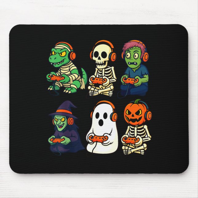 Halloween Boys Kids Gamer Dinosaur Skeleton Ghost  Mouse Pad (Front)