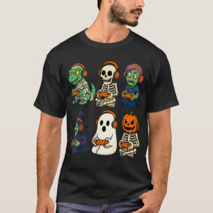 Halloween Boys Kids Gamer Dinosaur Skeleton T-Shirt
