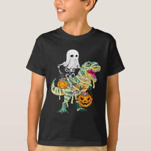 Halloween boys kids Skeleton Riding Dinosaur ghost T-Shirt