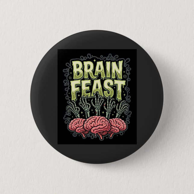 Halloween Brain Feast Zombie Hands Vector Design 2 Inch Round Button (Front)