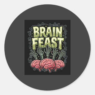 Halloween Brain Feast Zombie Hands Vector Design Classic Round Sticker