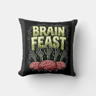 Halloween Brain Feast Zombie Hands Vector Design Throw Pillow
