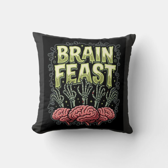 Halloween Brain Feast Zombie Hands Vector Design Throw Pillow (Front)