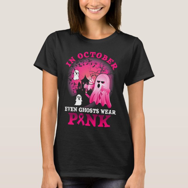 halloween breast cancer pink ghost T-Shirt (Front)