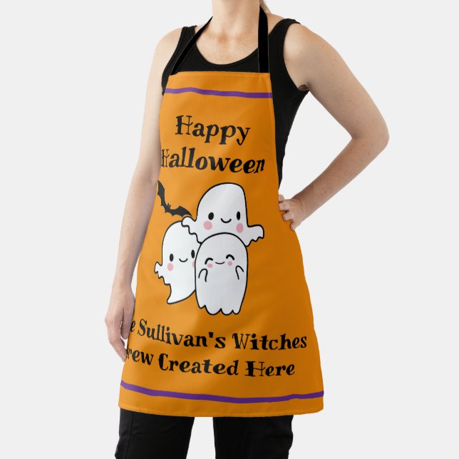 Halloween Brew Personalize Fun Ghost Bat Orange Apron (Insitu)