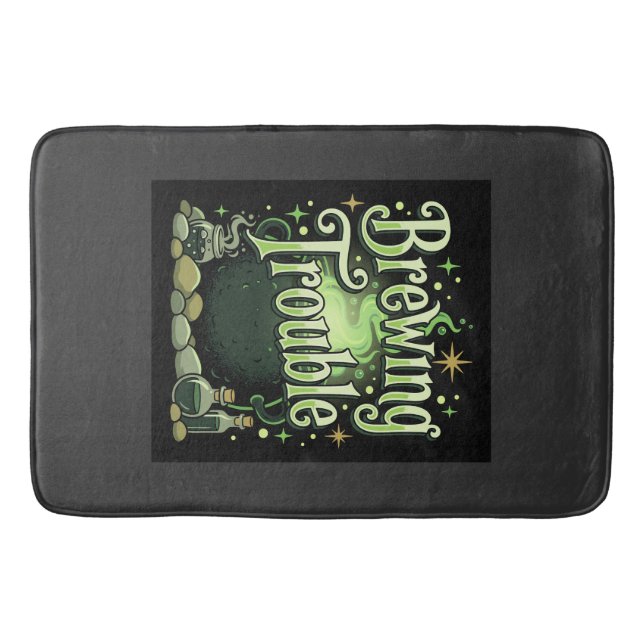 Halloween Brewing Trouble Witch Cauldron Potion De Bath Mat (Front)