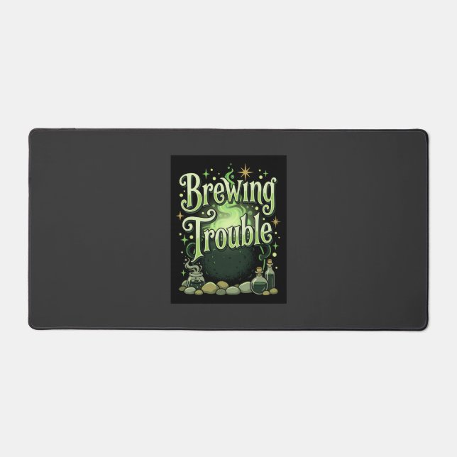 Halloween Brewing Trouble Witch Cauldron Potion De Desk Mat (Front)