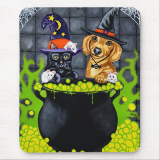Halloween Brewing Up Trouble - Dachshund and Cat Mouse Pad