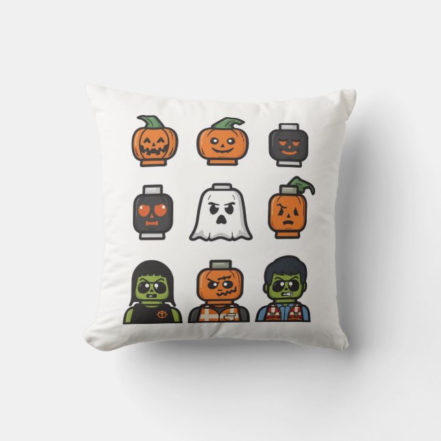 Halloween Brick Head Monster Throw Pillow (Front)
